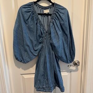 Veveret Blue Denim Dress with Puff Sleeves Size M